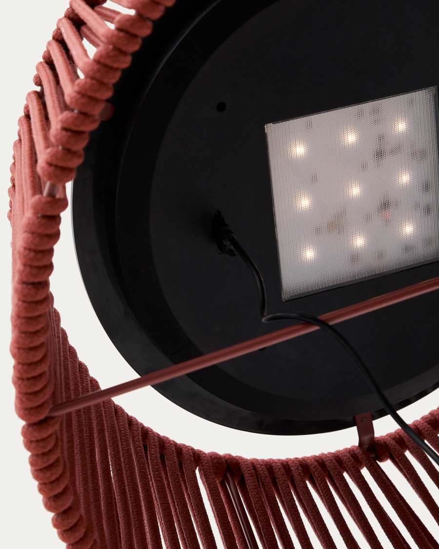 Aldet outdoor solar floor lamp in terracotta mottled rope cord with terracotta metal stand Ø46cm