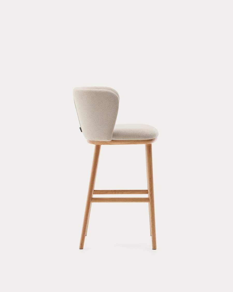Ciselia stool beige chenille and solid ash wood natural tone finish FSC Mix Credit 65 cm