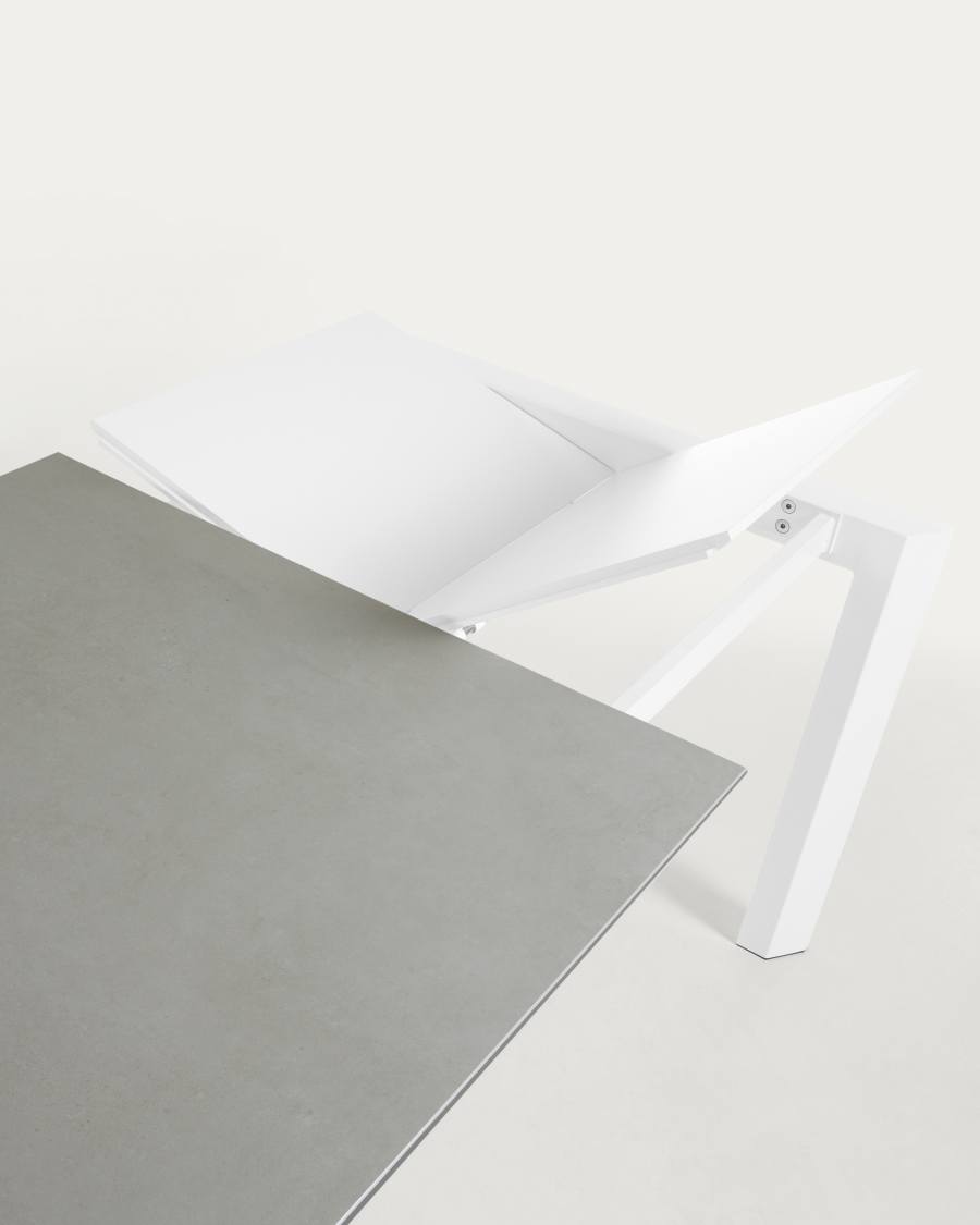Axis Ausziehtisch Feinsteinzeug Hydra Plomo Finish Stahlbeine weiß 120 (180) cm