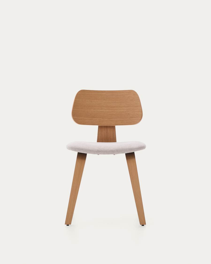 Gena chair in oak veneer and beige chenille