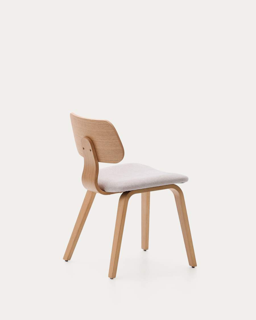 Gena chair in oak veneer and beige chenille