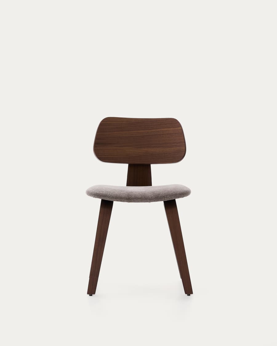 Gena-Stuhl aus Nussbaumfurnier und beigefarbener Chenille