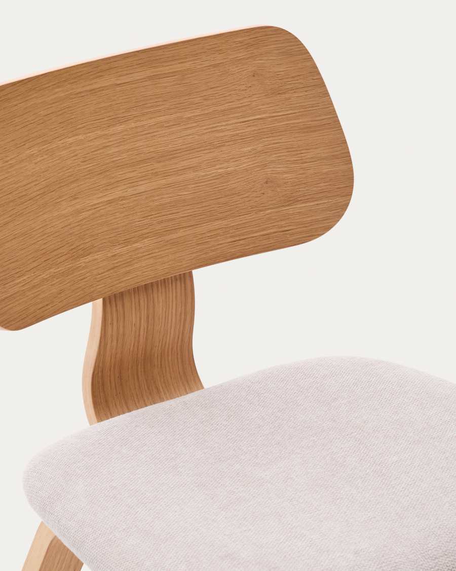 Gena chair in oak veneer and beige chenille