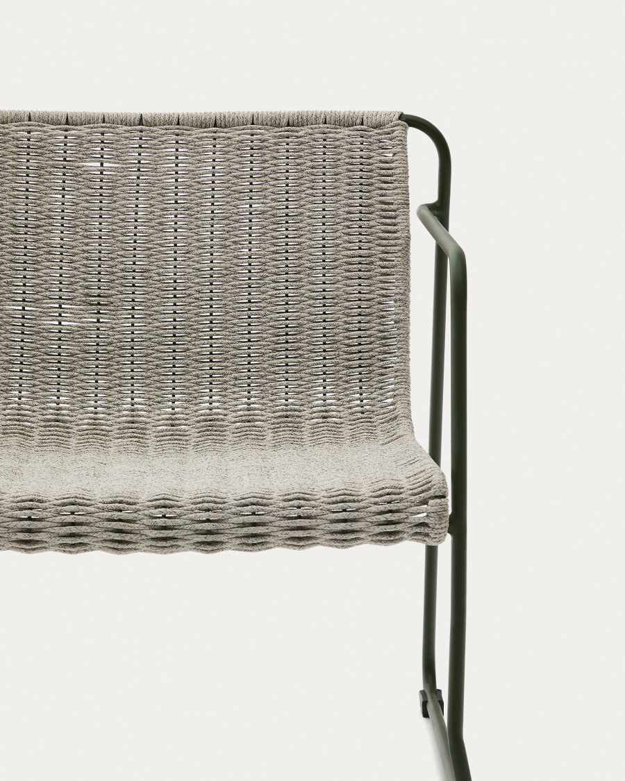 Maurina stackable armchair in green galvanised steel and ecru and grey rope cord