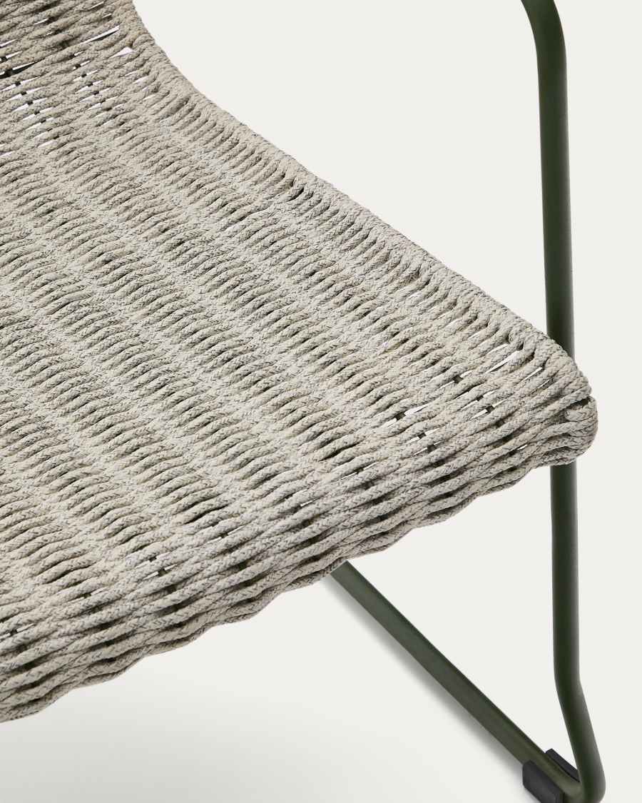Maurina stackable armchair in green galvanised steel and ecru and grey rope cord