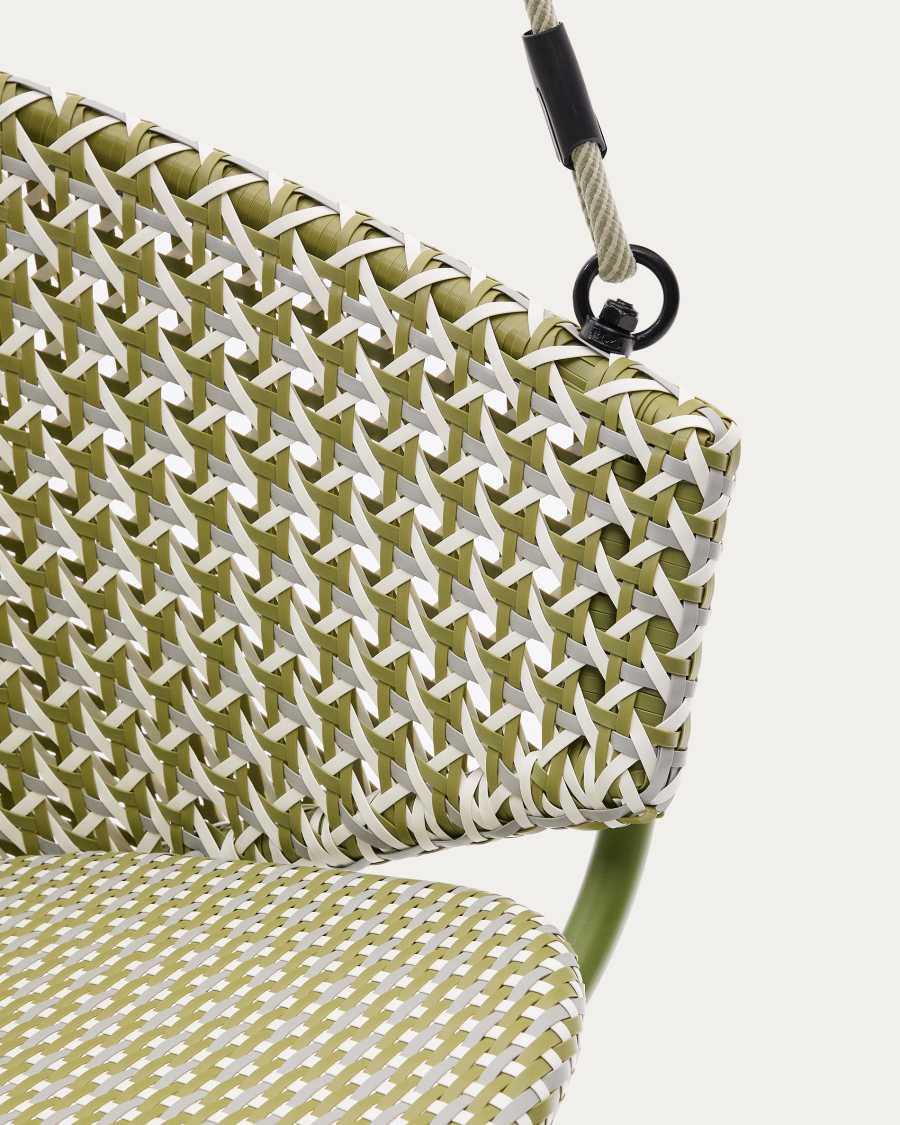 Saliga green hanging armchair with base in aluminium and synthetic rattan