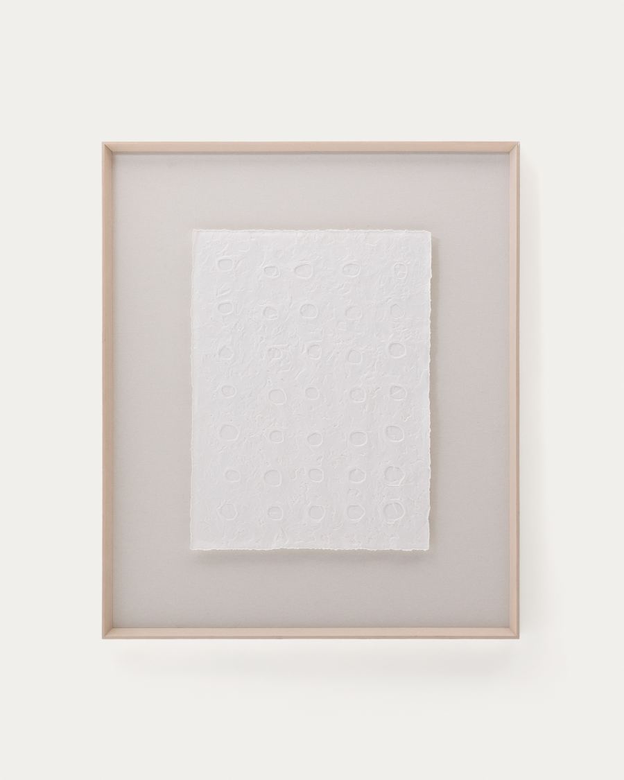 Quadro astratto Olvin in carta riciclata bianca con rilievi fatti a mano 104 x 124 cm