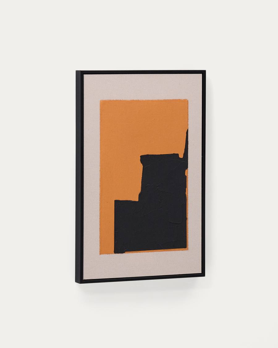 Zernu hand-painted orange and black in linen abstract picture 42 x 65cm