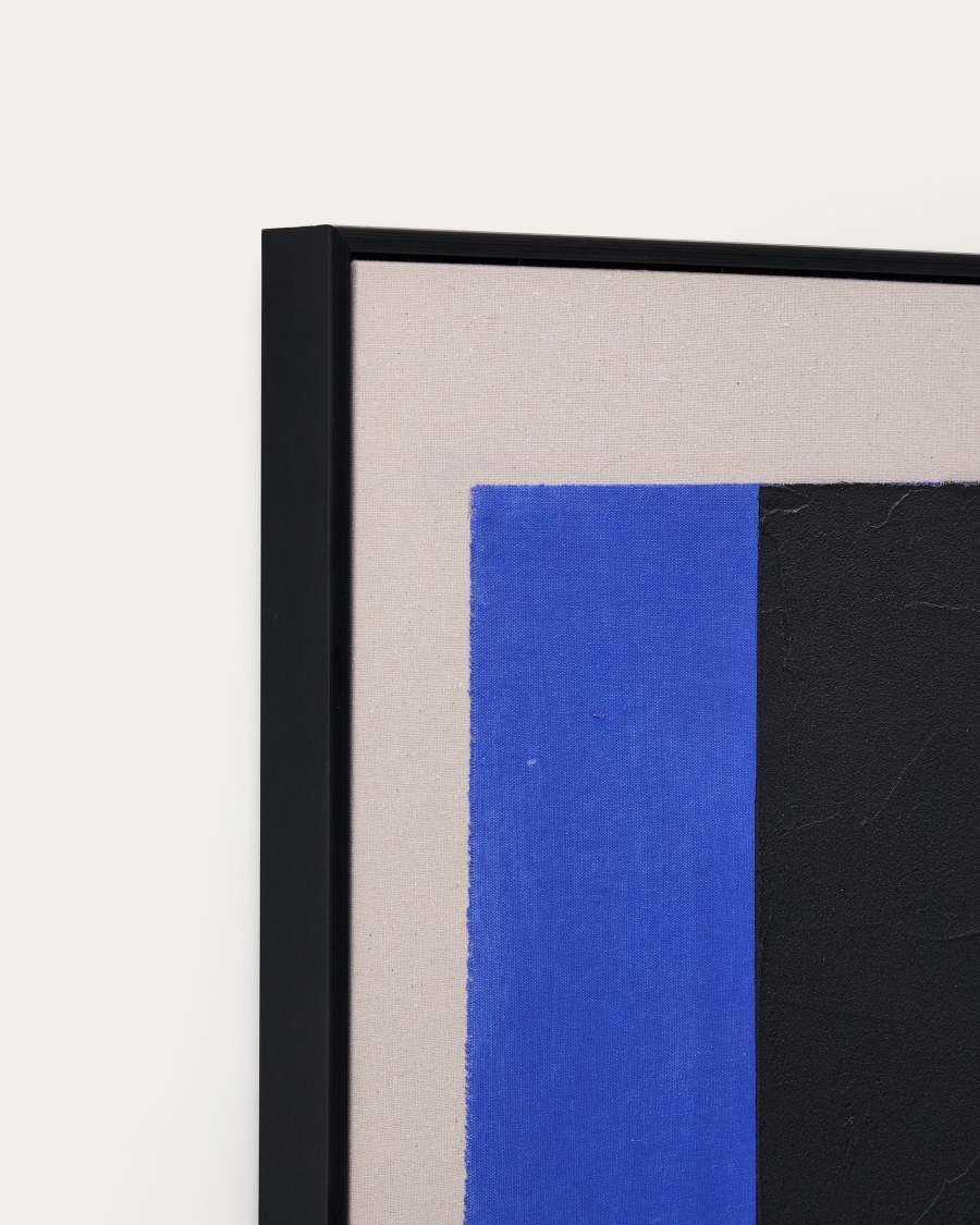 Abstraktes Bild Zernu aus handbemaltem Leinen mit vertikaler Linie blau und schwarz 42 x 65 cm