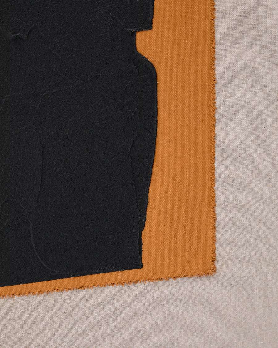 Quadro astratto Zernu dipinto a mano in lino arancione e nero 42 x 65 cm