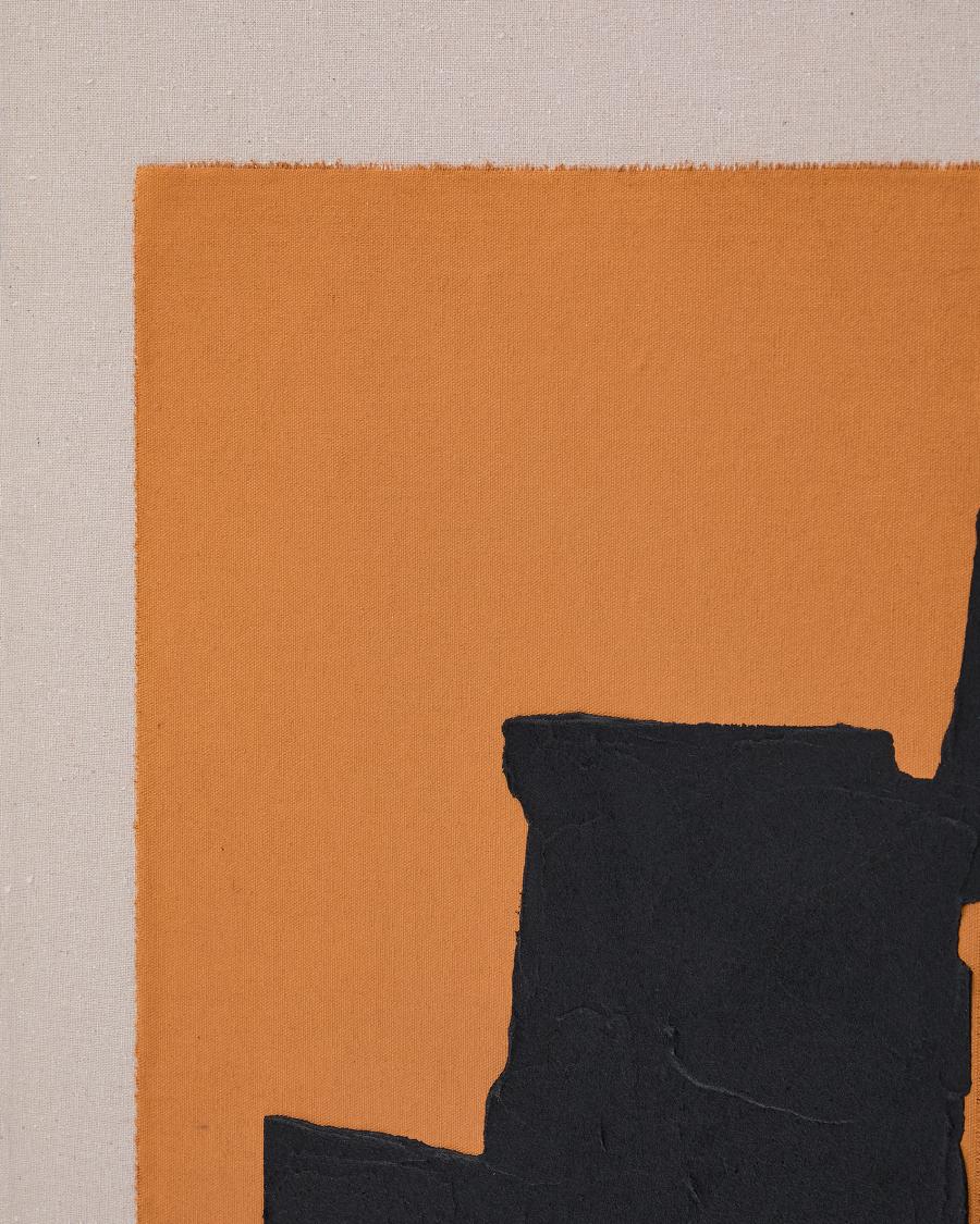 Zernu hand-painted orange and black in linen abstract picture 42 x 65cm