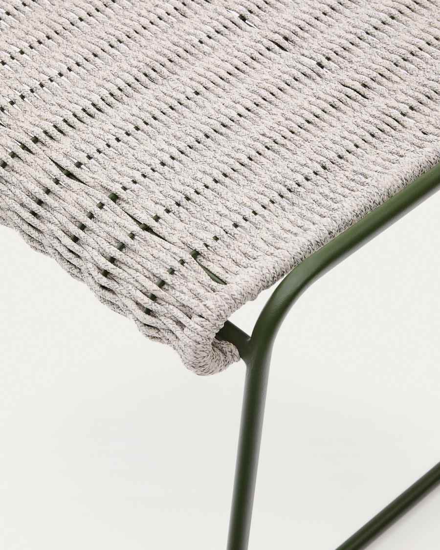 Maurina voetenbankje in groen gegalvaniseerd staal en ecru/grijs touw 58 x 52,5 cm