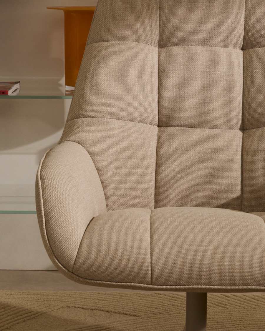 Jaspe beige swivel armchair with grey-finished metal, FSC 100%
