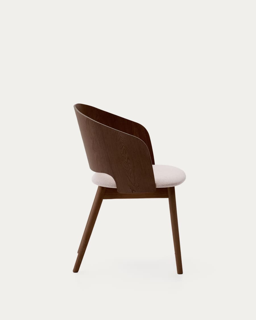 Senoa chair made of ash veneer and solid rubber wood with a wenge finish and beige chenille