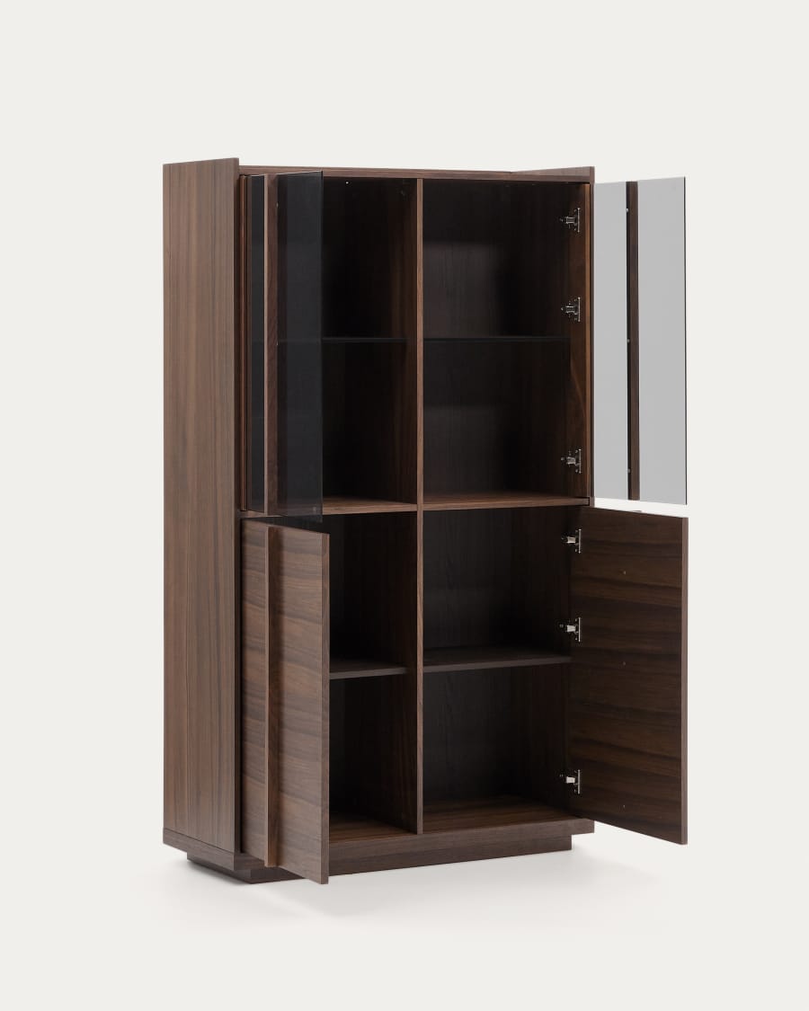 Onix display cabinet solid walnut and walnut veneer dark finish 100 x 170 cm FSC Mix Credit Assembled