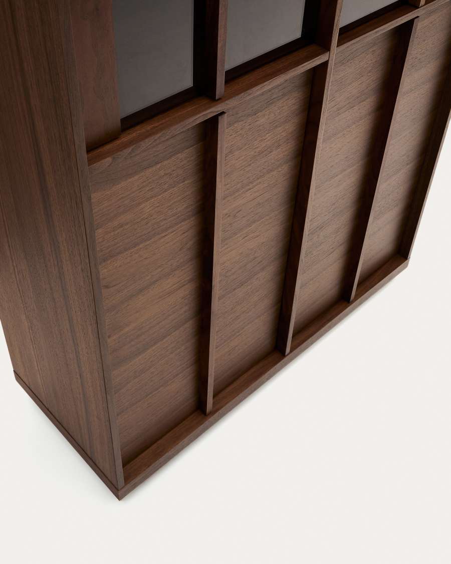 Onix display cabinet solid walnut and walnut veneer dark finish 100 x 170 cm FSC Mix Credit Assembled