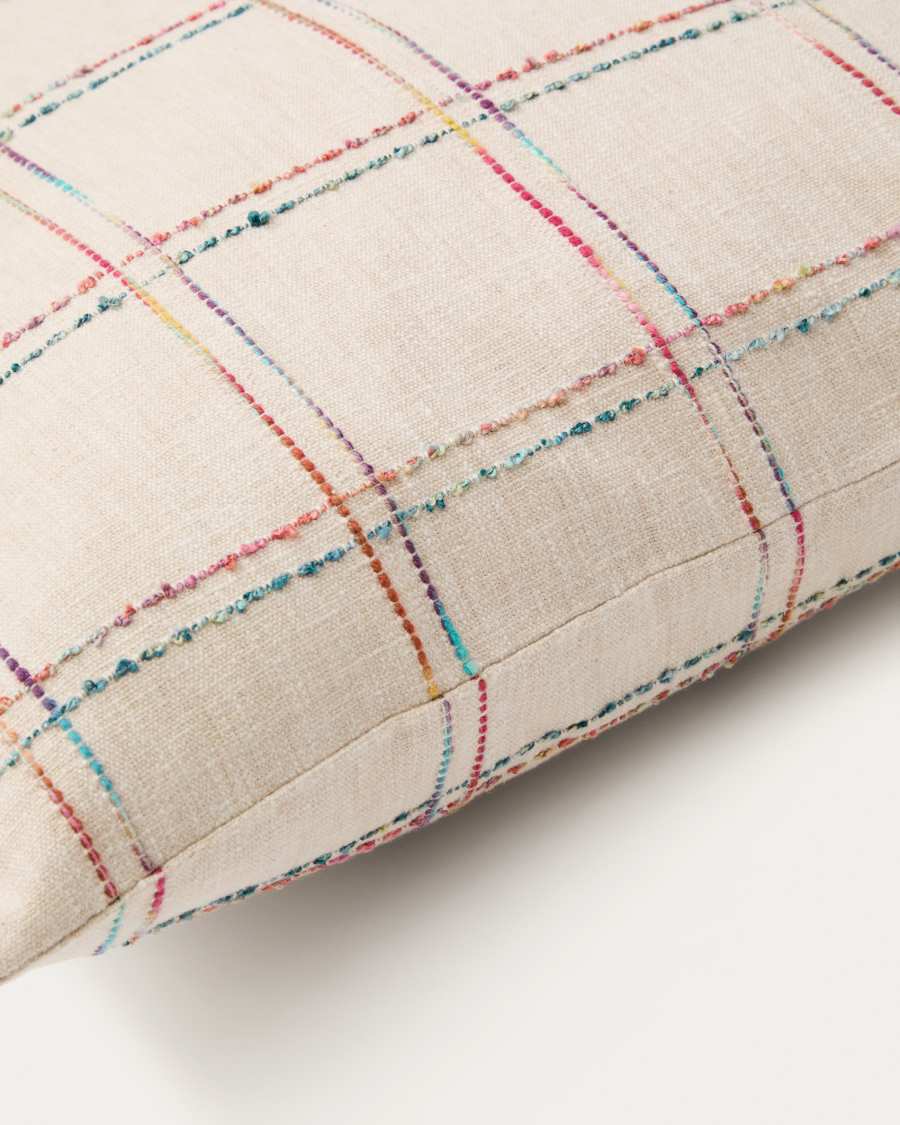 Nety beige cushion cover with multicoloured checked embroidery 45 x 45cm
