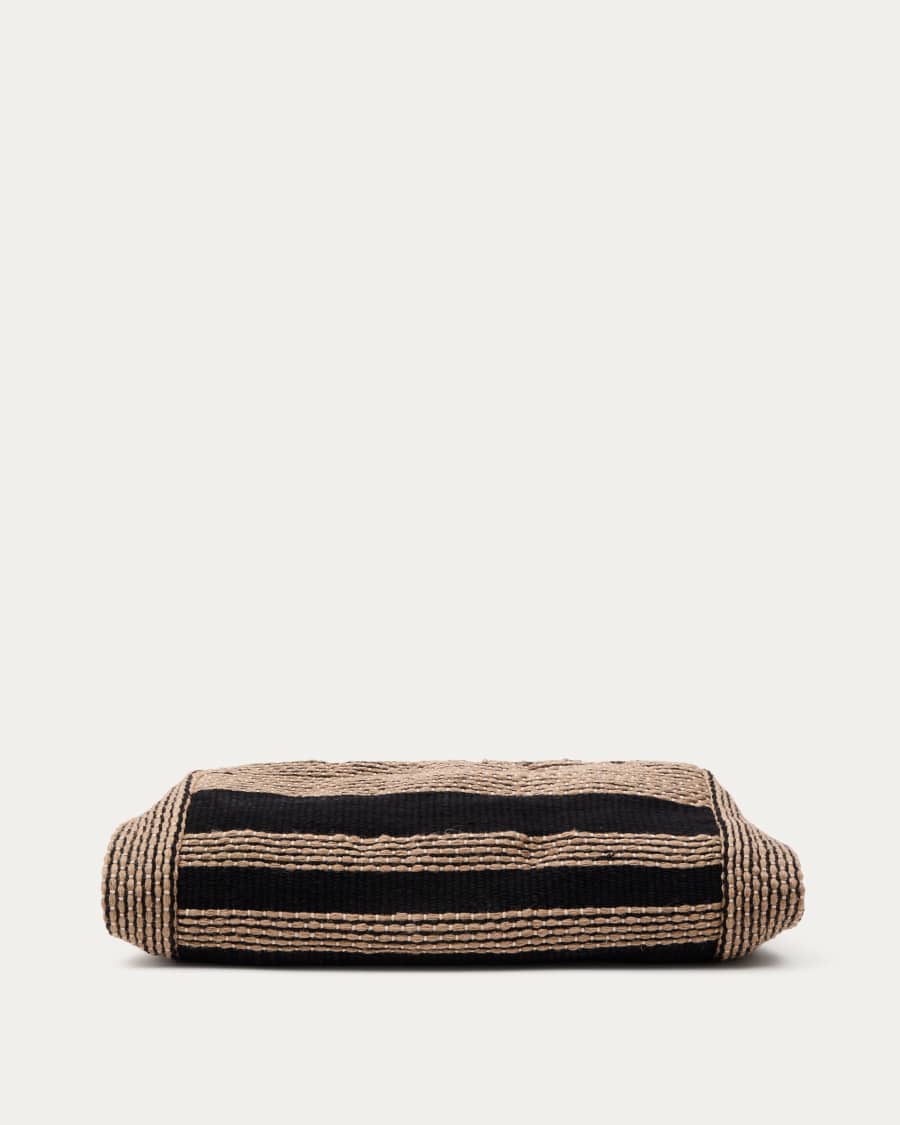 Aylin beige and black jute-embroidered cotton pouf cover 60 x 60 cm