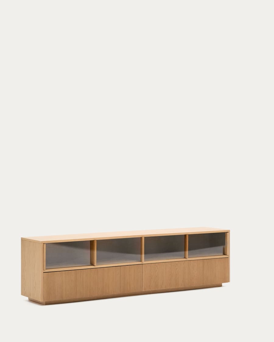 Helvine sideboard 4 doors and 2 drawers oak veneer and tempered glass, 200 x 54 cm FSC 100% Assembled