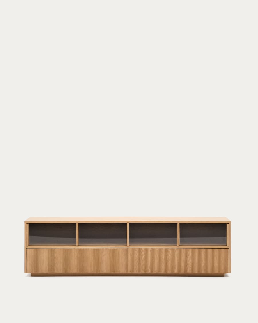 Helvine sideboard 4 doors and 2 drawers oak veneer and tempered glass, 200 x 54 cm FSC 100% Assembled