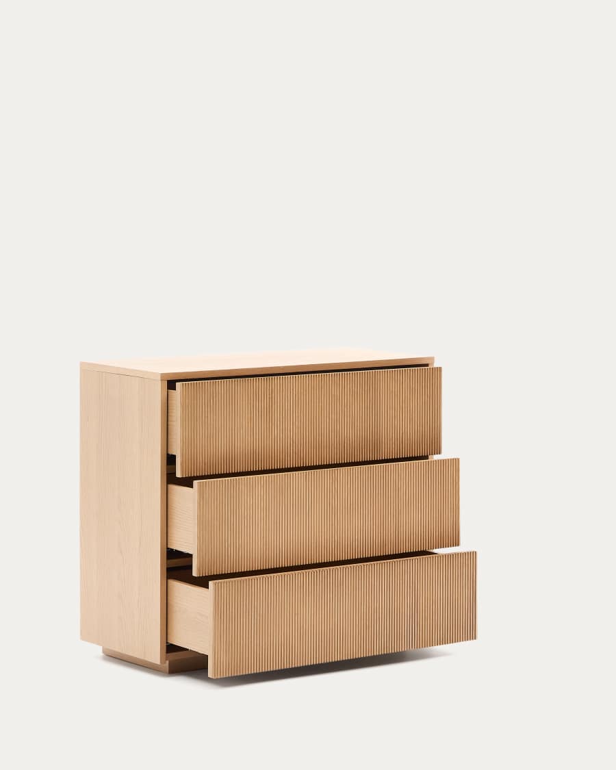 Helvine chest of 3 drawers in oak veneer 86 x 79 cm FSC 100% Assembled