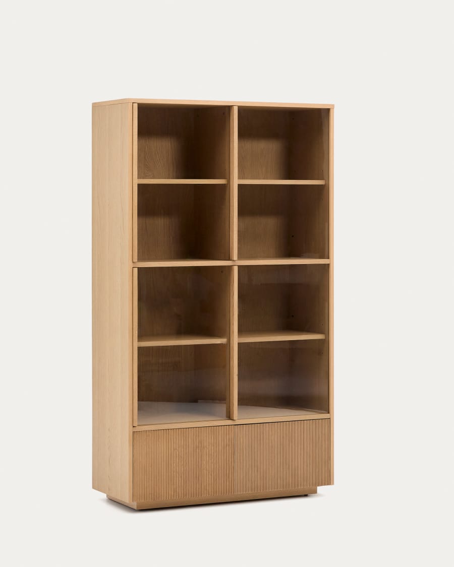 Helvine display cabinet 4 doors 2 drawers oak veneer and tempered glass 100 x 174 cm FSC 100% Assembled