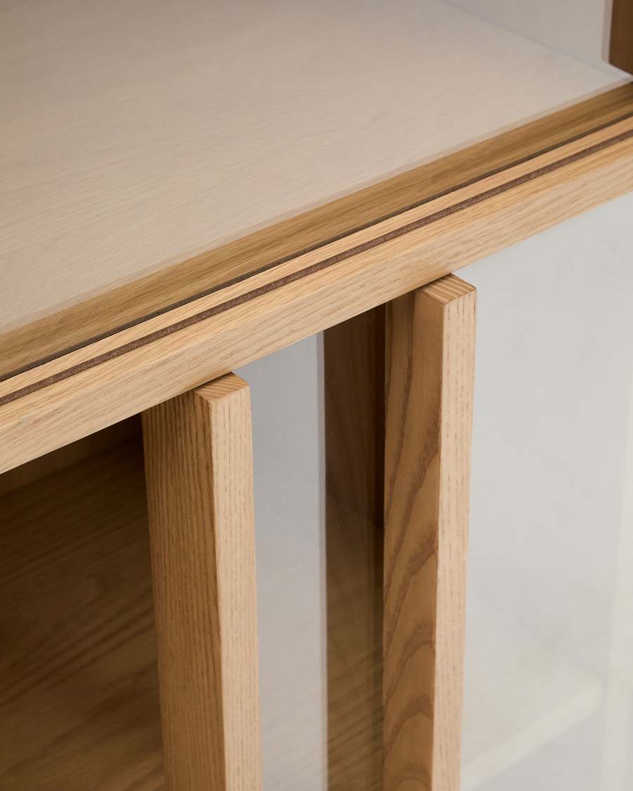 Helvine display cabinet 4 doors 2 drawers oak veneer and tempered glass 100 x 174 cm FSC 100% Assembled