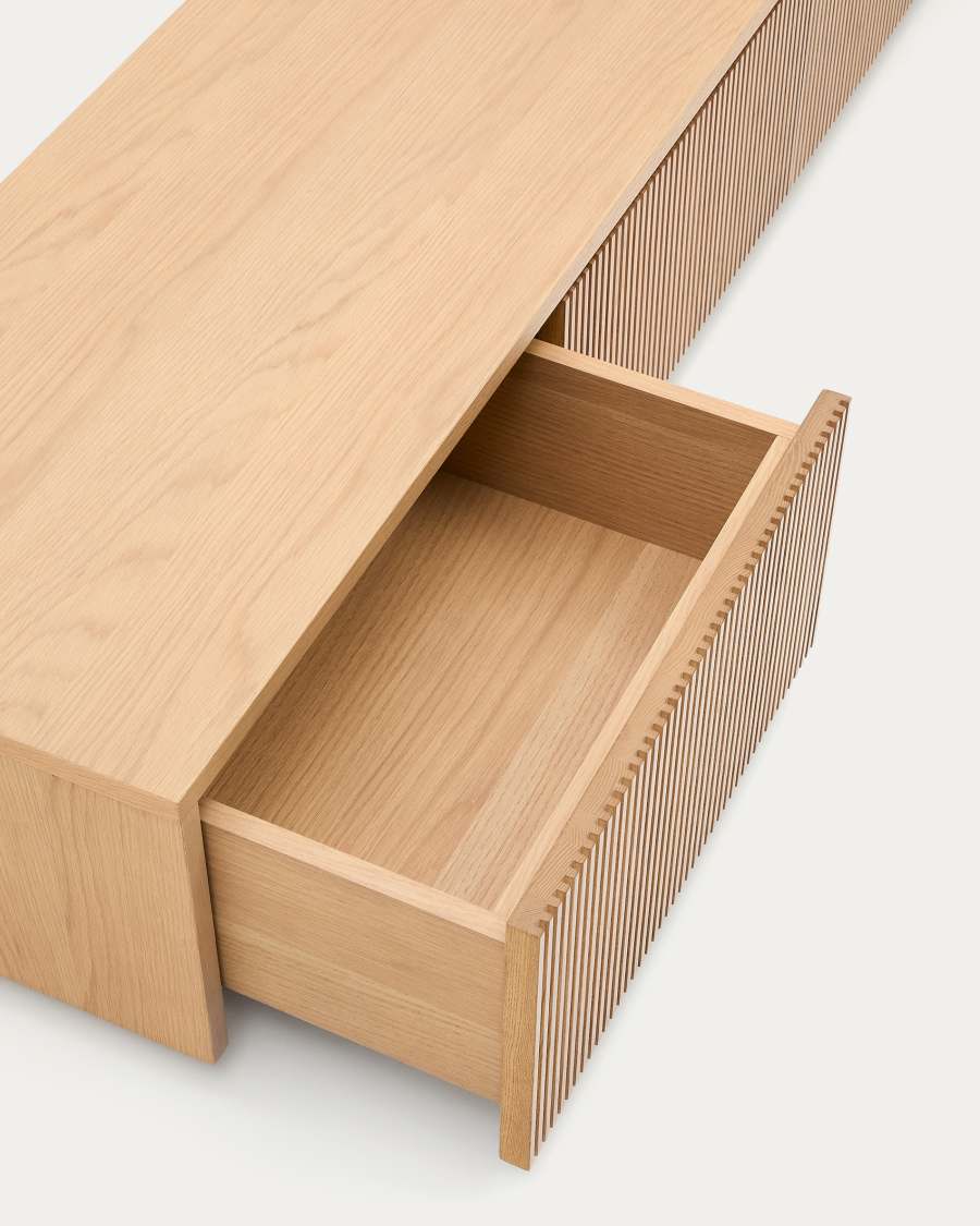 Helvine TV stand with 4 drawers in oak veneer, 200 x 30 cm FSC 100% Assembled