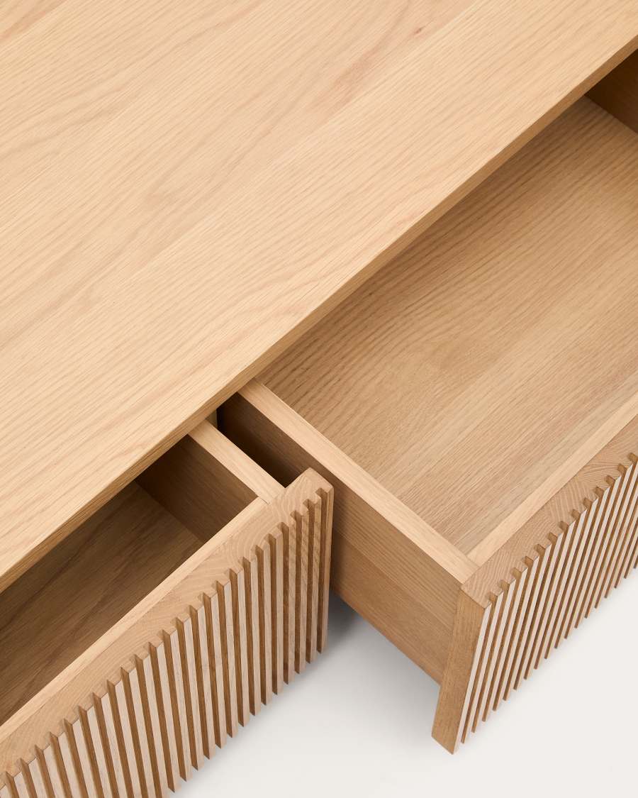 Helvine TV stand with 4 drawers in oak veneer, 200 x 30 cm FSC 100% Assembled