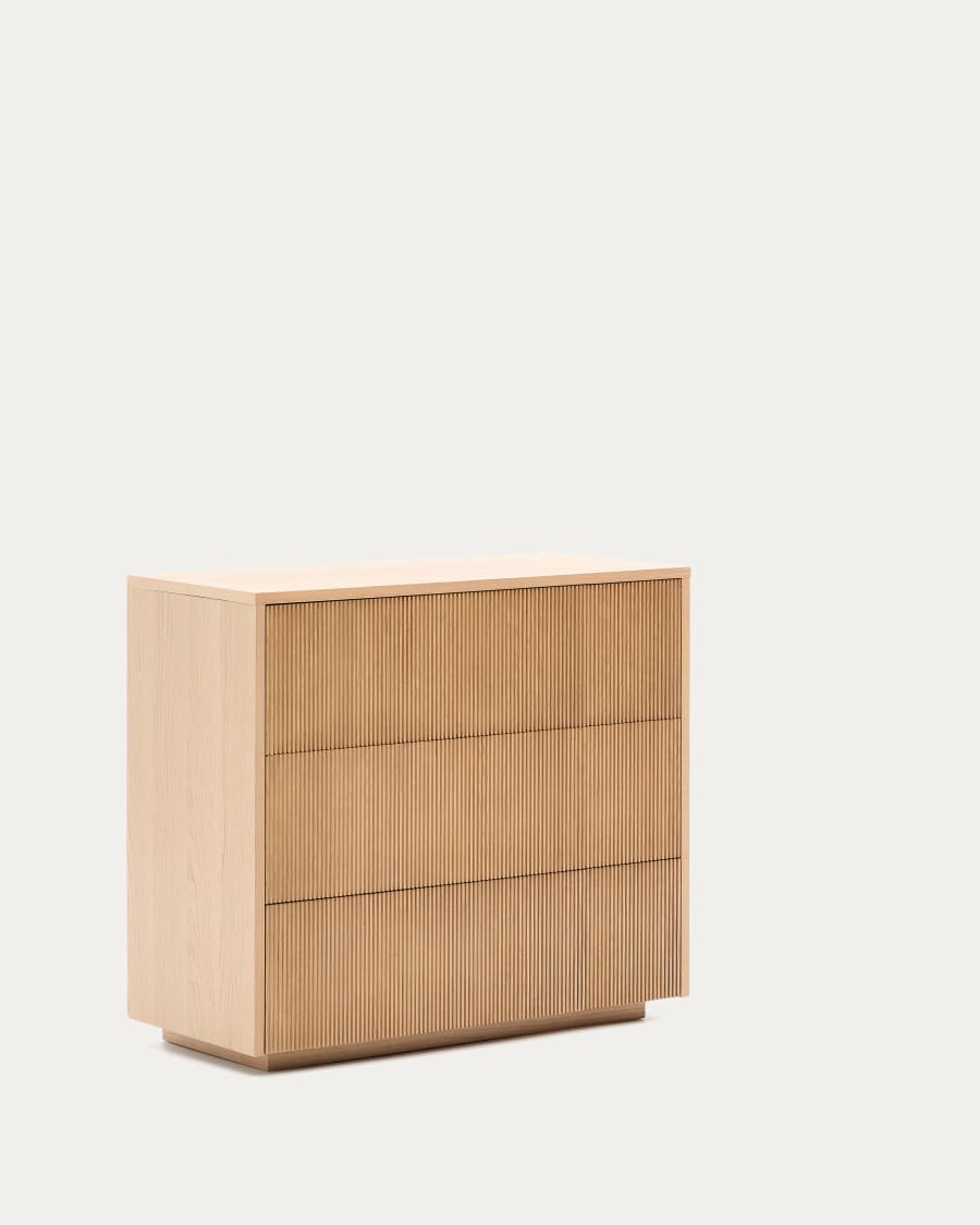 Helvine chest of 3 drawers in oak veneer 86 x 79 cm FSC 100% Assembled