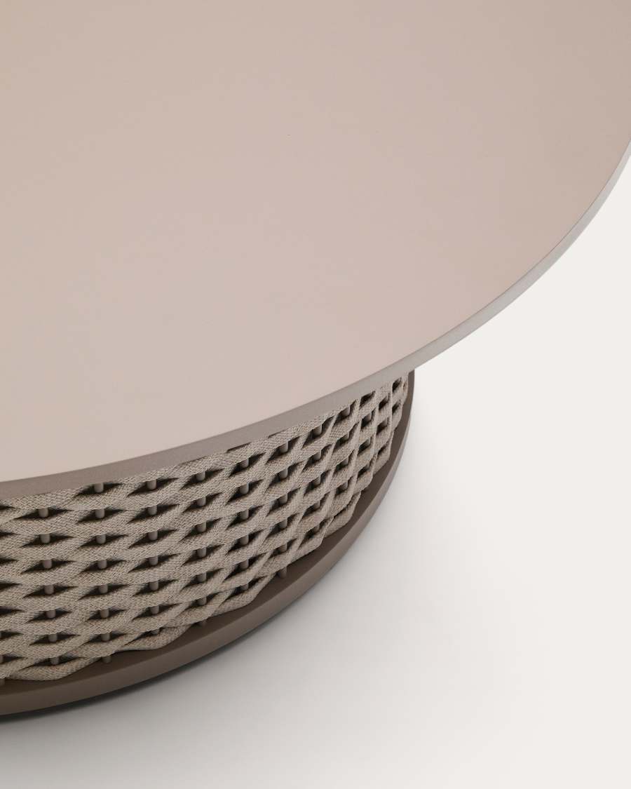 Sedalis outdoor coffee table in aluminium and taupe rope cord Ø99cm