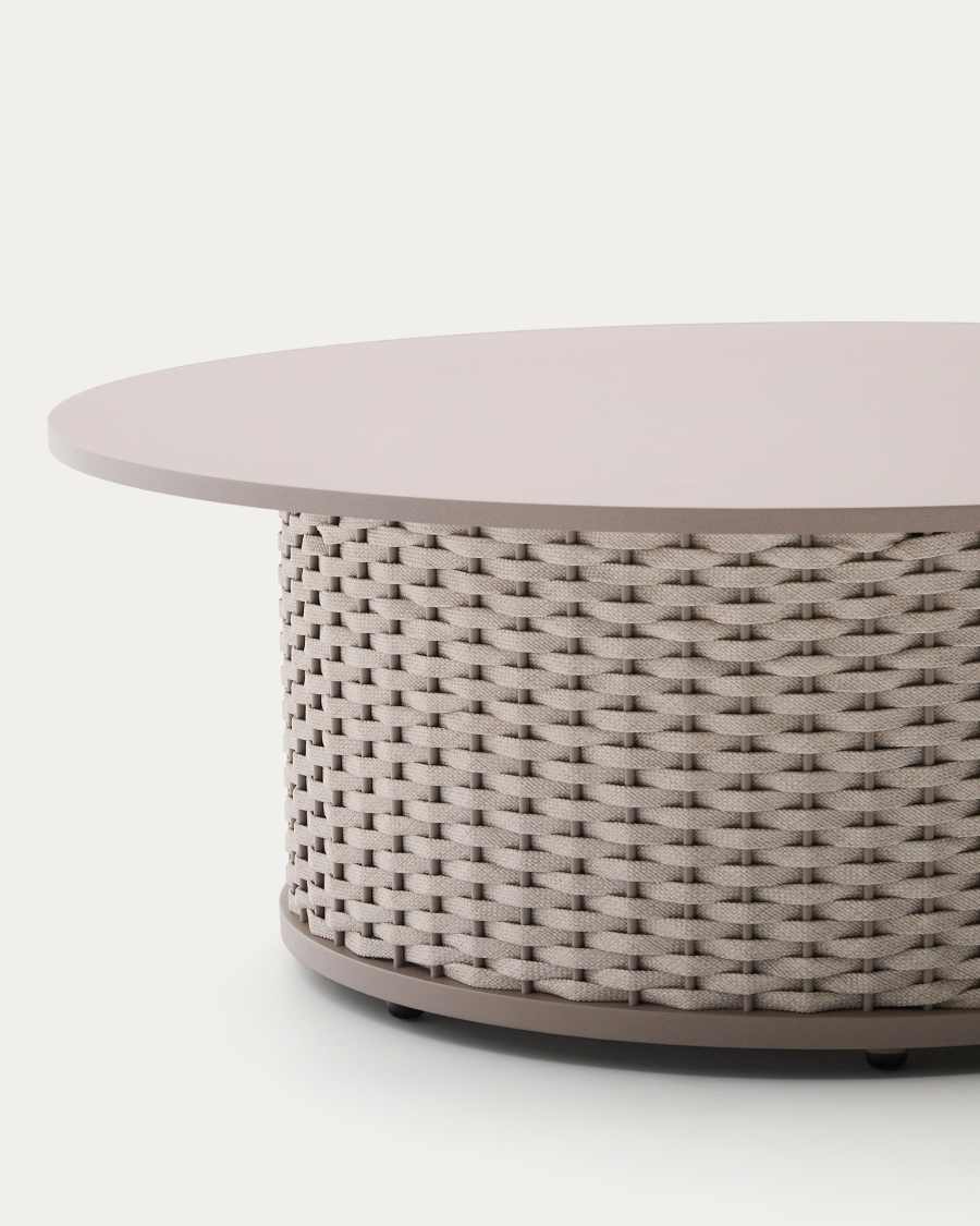 Sedalis outdoor coffee table in aluminium and taupe rope cord Ø99cm