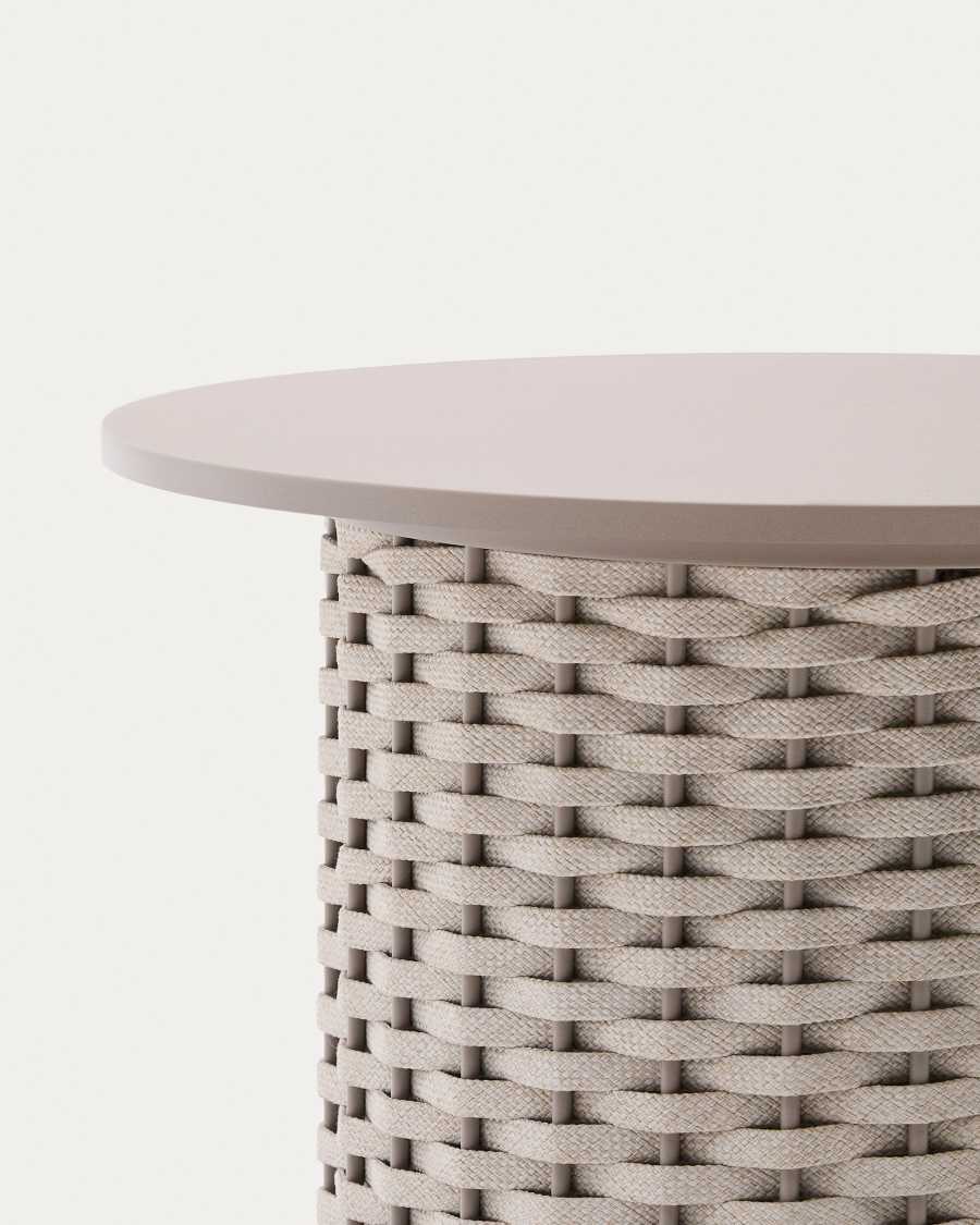 Sedalis outdoor side table in aluminium and taupe rope cord Ø50cm