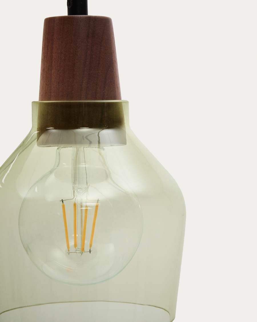 Lampada a soffitto Silex di vetro verde e legno di noce Ø 13 cm