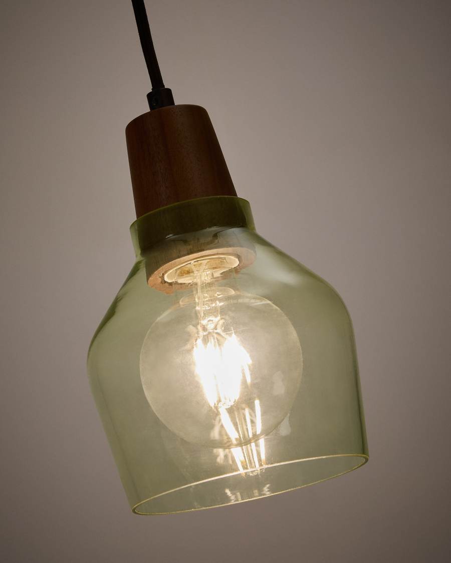 Lampada a soffitto Silex di vetro verde e legno di noce Ø 13 cm
