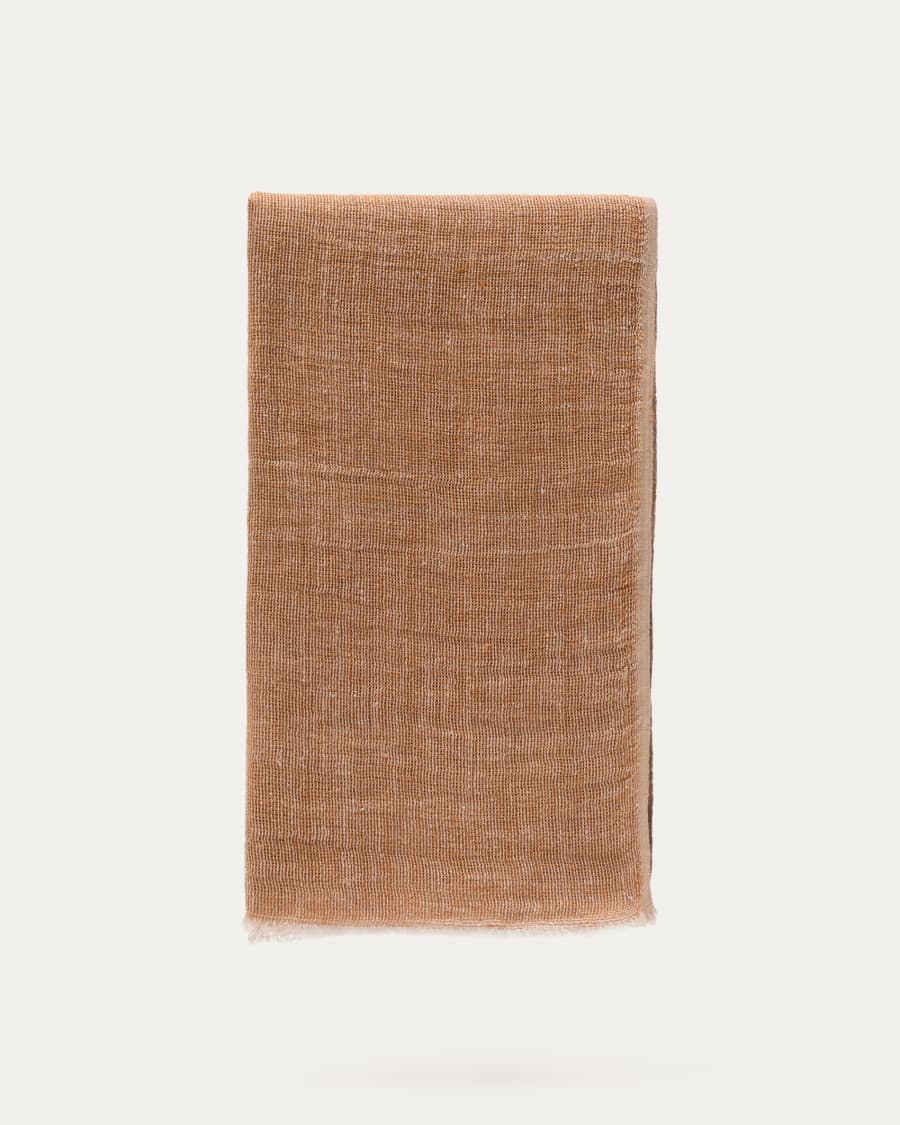 Couverture Sanae 100% lin terracotta avec franges 130 x 170 cm