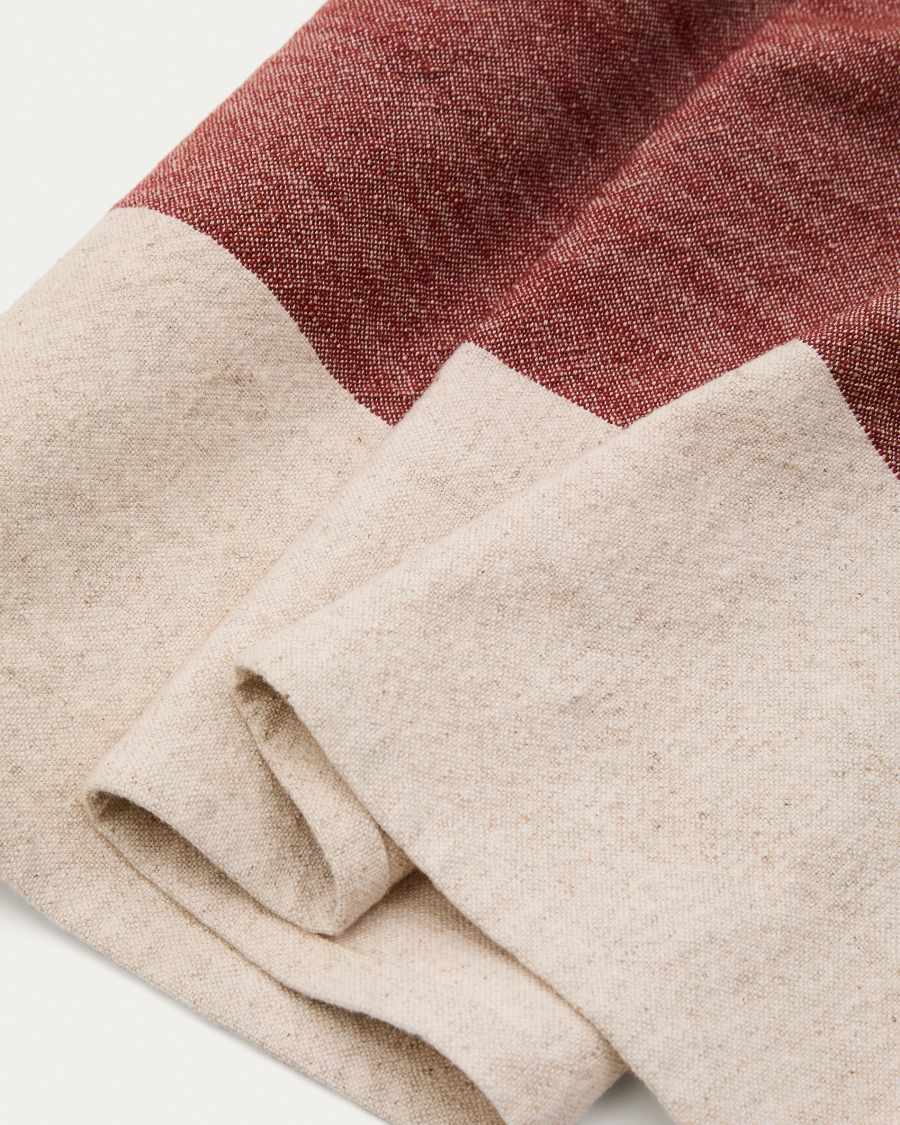 Runner da tavola Vireta in cotone e juta bordeaux e beige con frange 50 x 150 cm