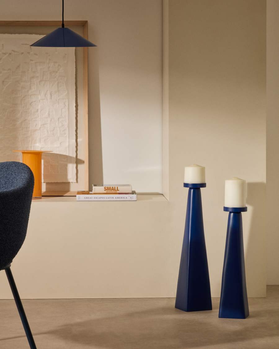 Yuba large blue aluminium candlestick