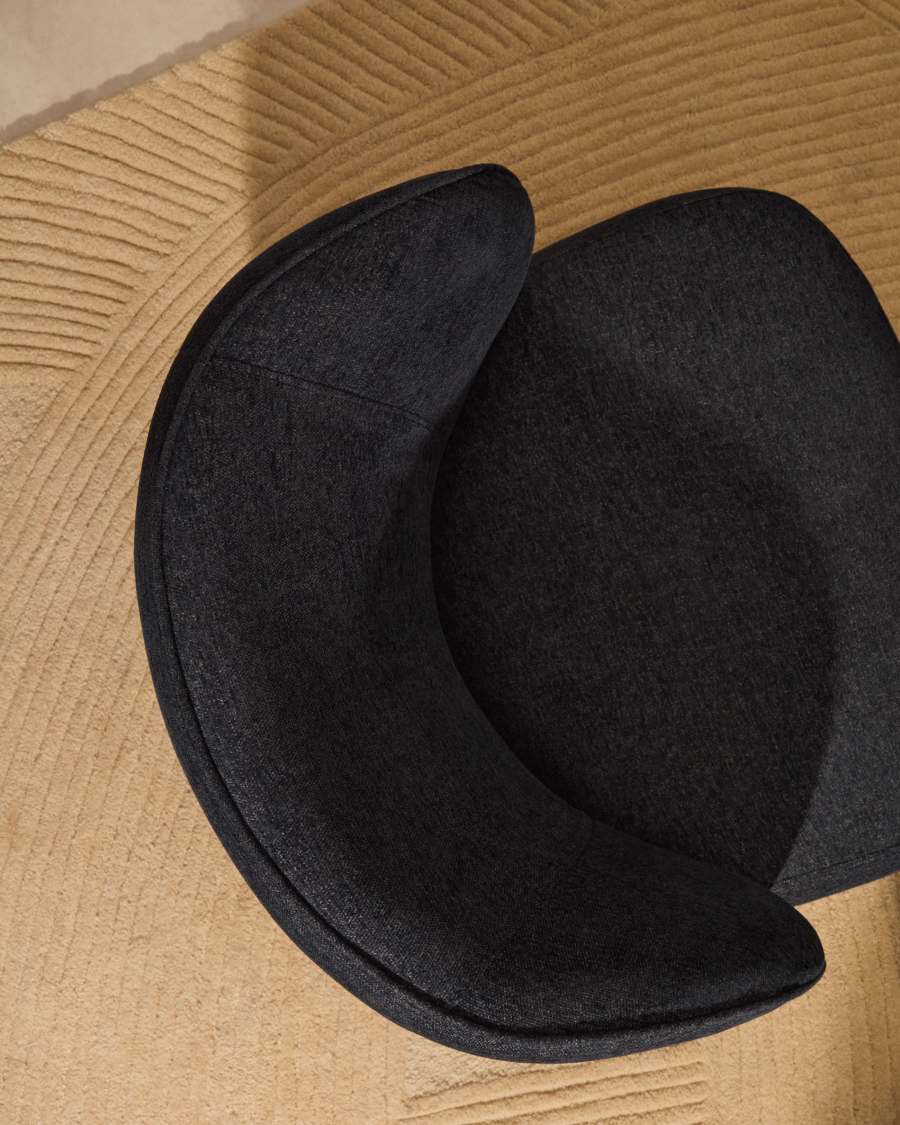 Ulit armchair in blue-grey chenille with solid beech wood legs in a natural finish