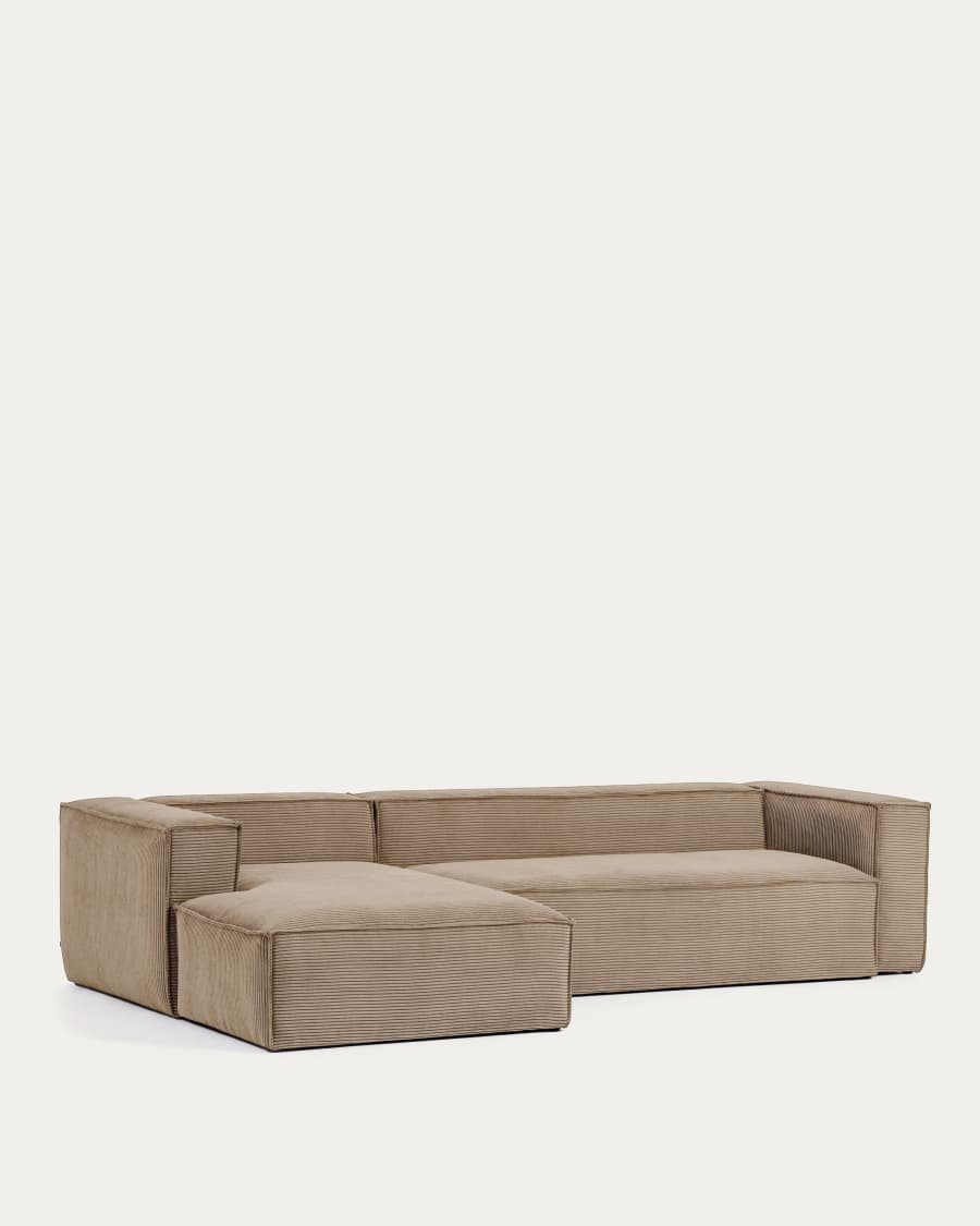 Blok 3-seater sofa with left chaise longue thick taupe corduroy 300 cm