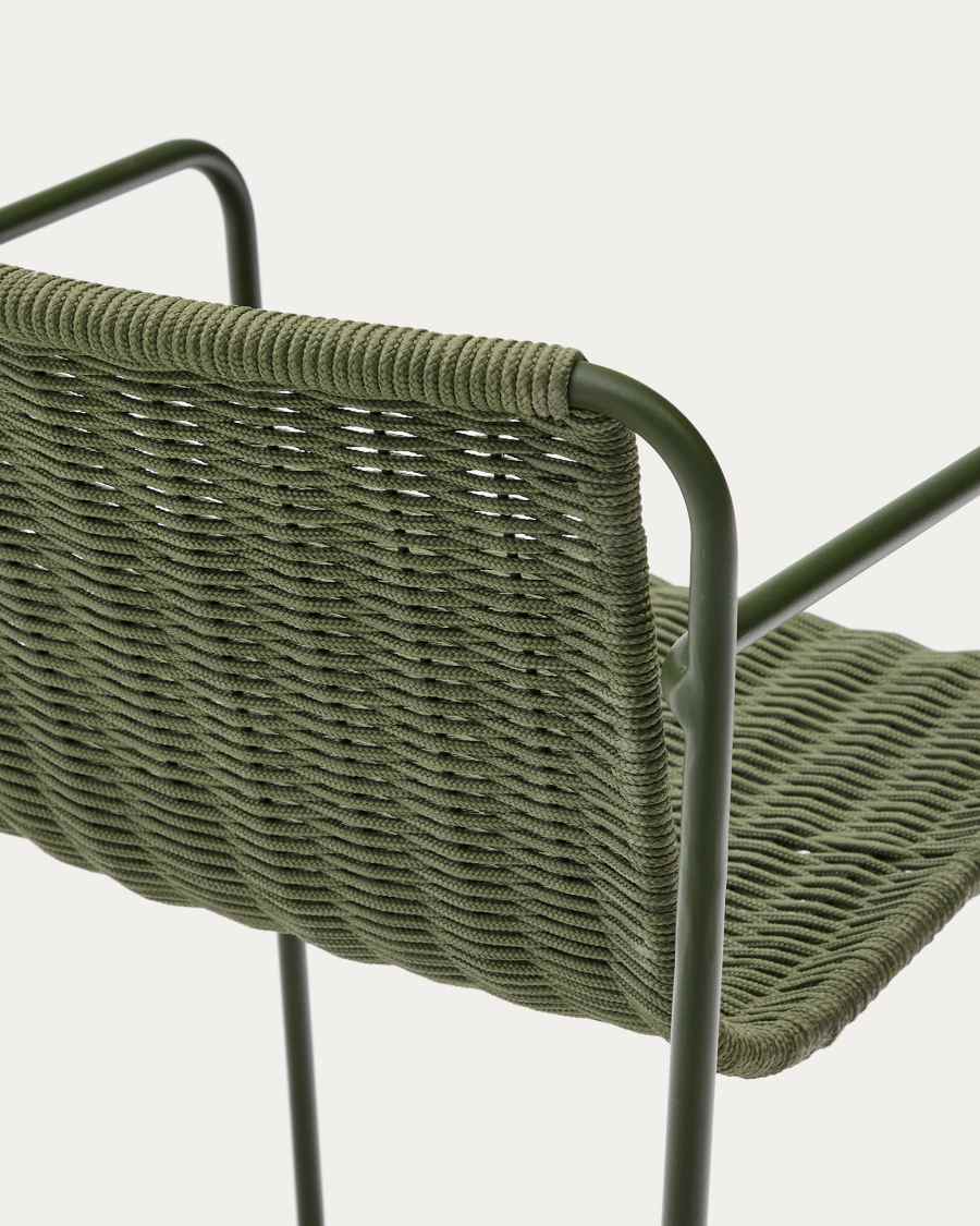 Maurina stool in green galvanised steel and green rope cord 64,5cm