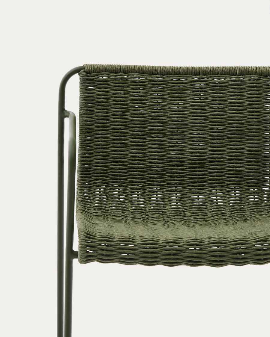 Maurina stackable stool in green galvanised steel and green rope cord 74,5cm