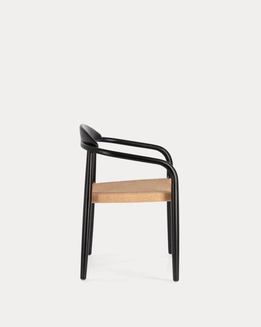 Nina stackable chair solid acacia wood with black finish and beige paper rope seat FSC100%