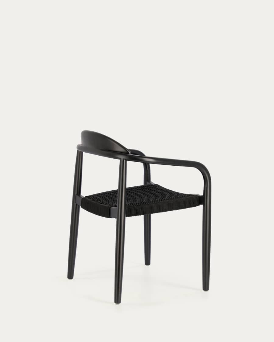 Nina stackable chair in solid acacia wood with black finish and black rope seat FSC 100%