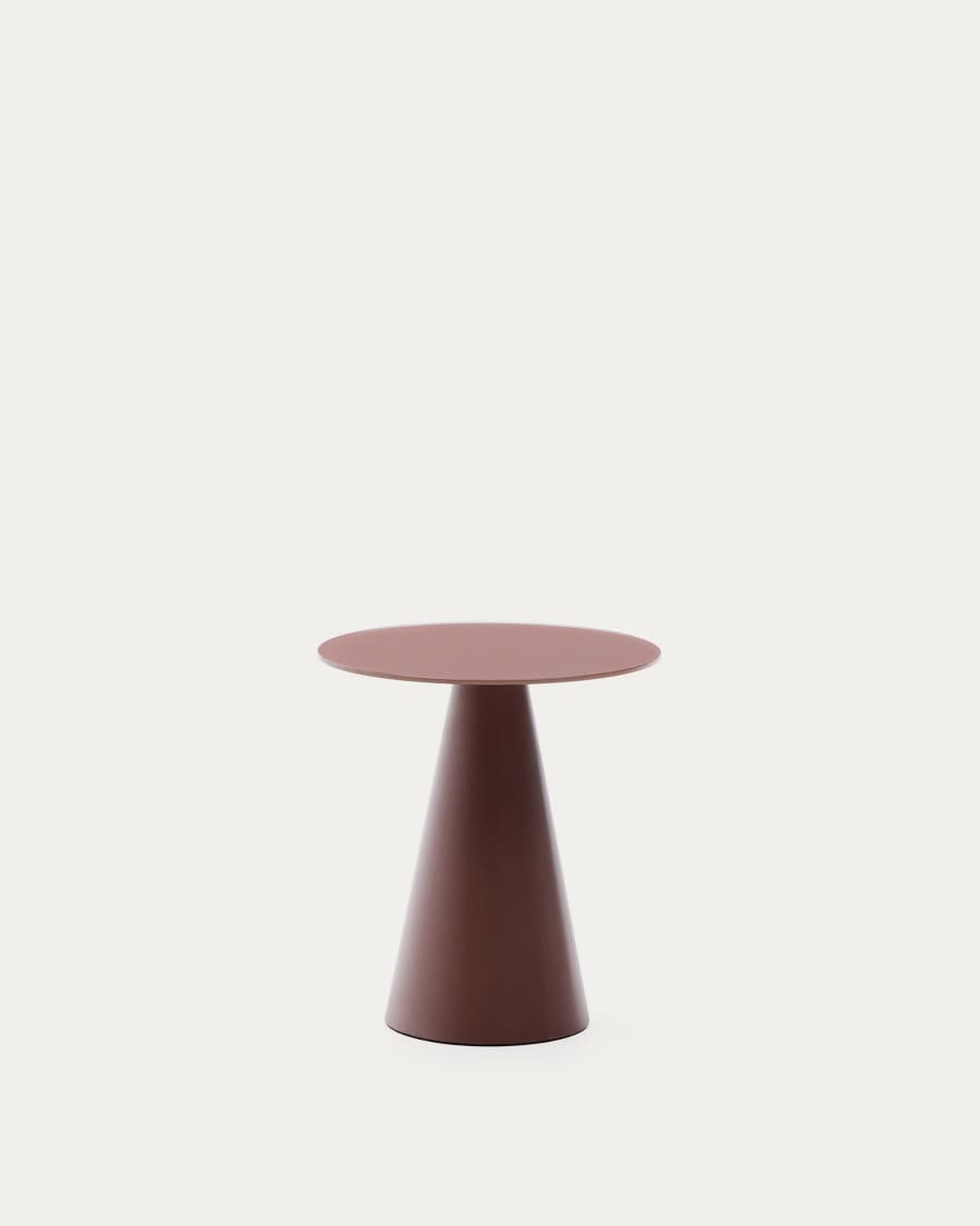 Wilshire side table with frosted tempered glass and matt terracotta painted steel finish Ø50cm
