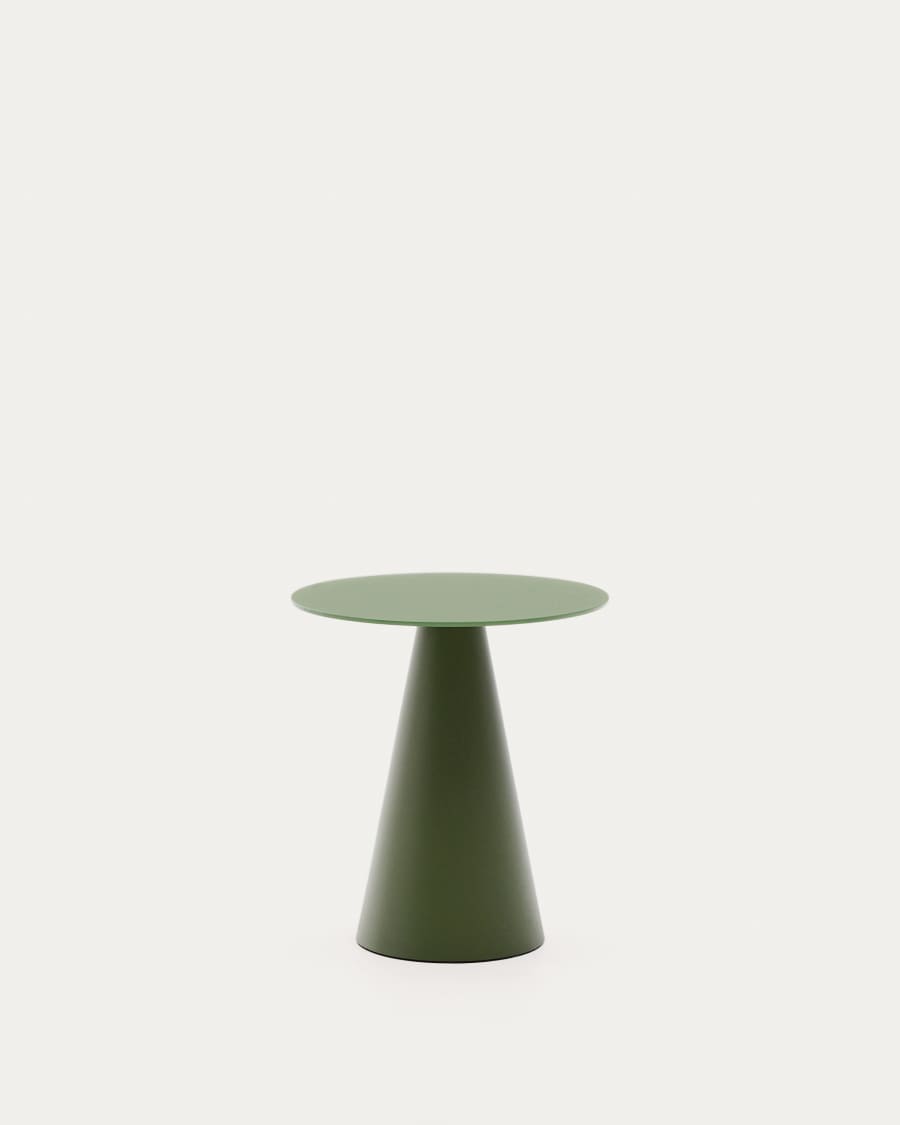 Wilshire side table with frosted tempered glass and matt green painted steel finish Ø50cm