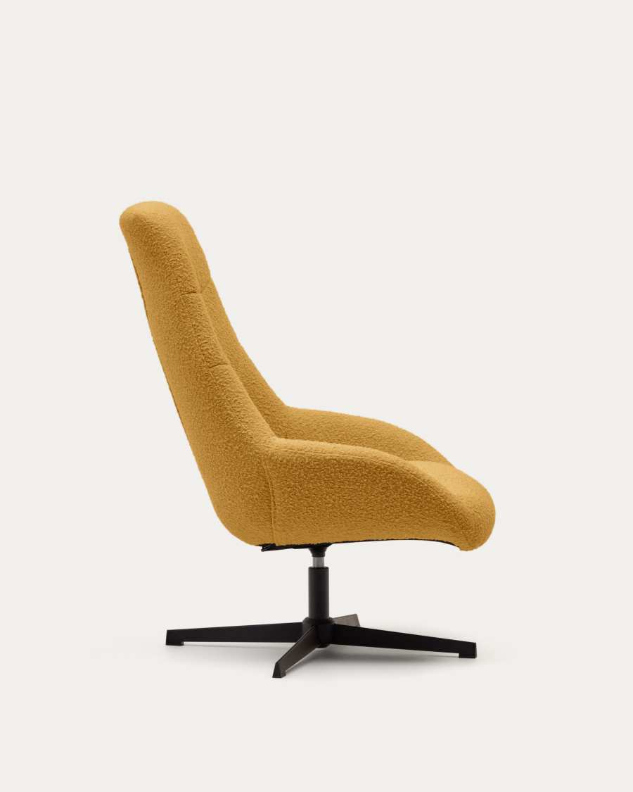 Celida swivel armchair in mustard bouclé and steel with black finish FSC 100%
