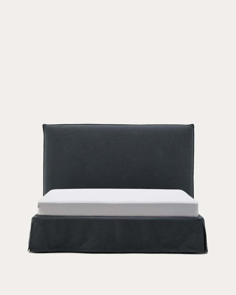 Anthracite grey linen and cotton Jaira bed with removable cover for a 150 x 190 cm FSC Mix Credit mattress