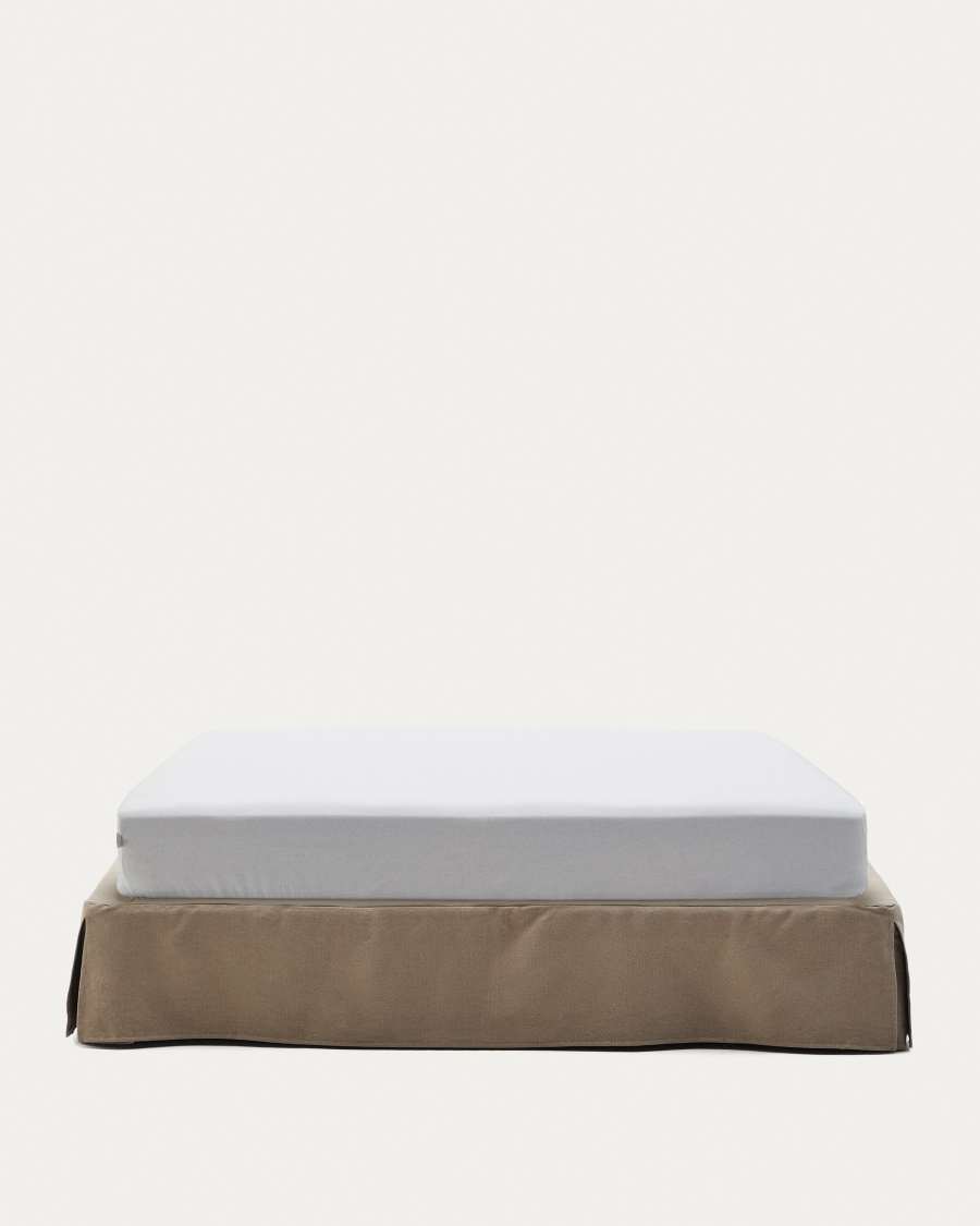 Jaira linen and cotton base with removable cover in taupe for a 180 x 200 cm mattress
