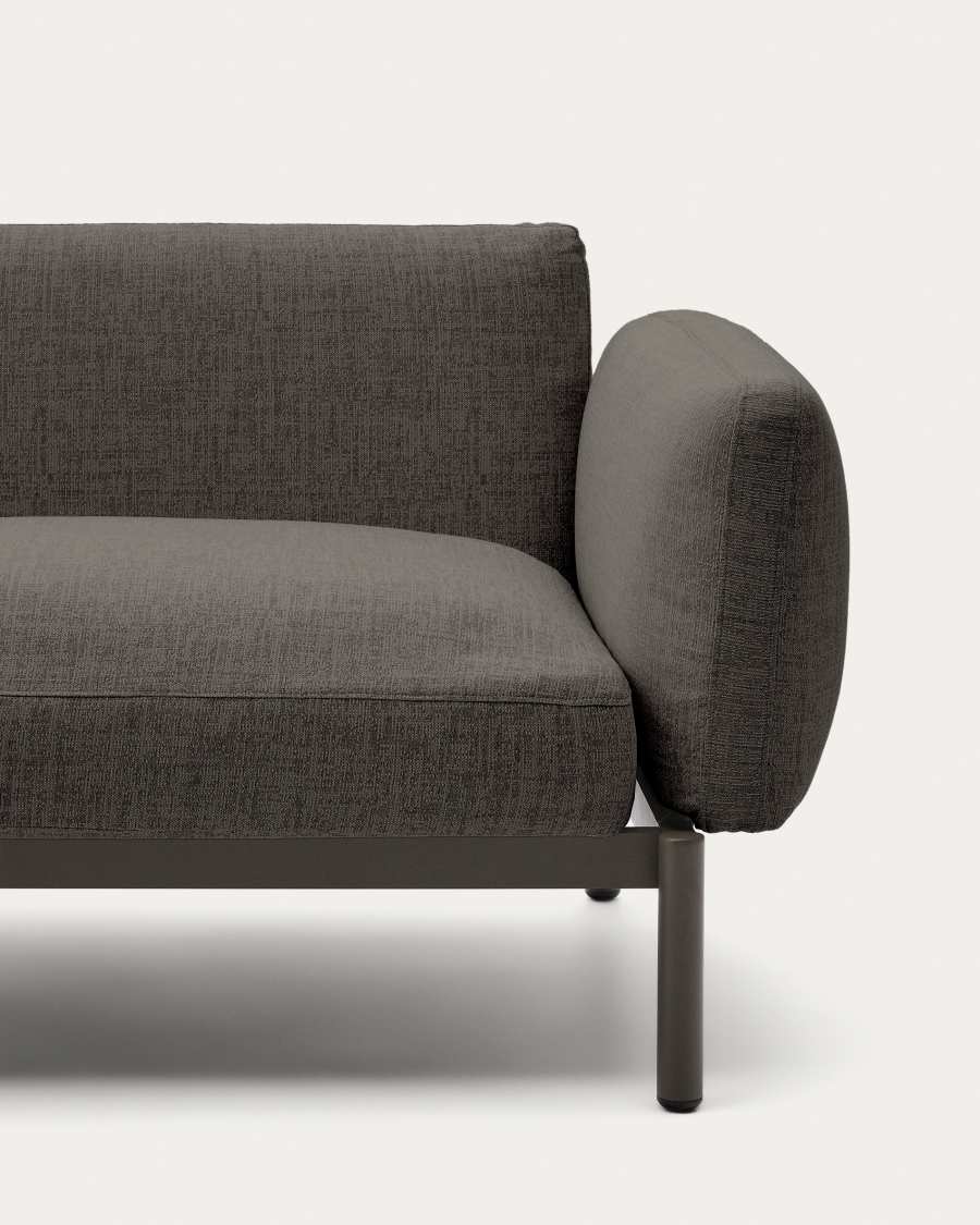 Sofà modular raconer exterior Sorells de 5 places entapissat gris i alumini verd amb 2 taules de teca 277x446 cm FSC 100%